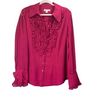 Coldwater Creek Womens 1X (16-18W) DeepPink 100% Silk/Lining Ruffle Front Blouse